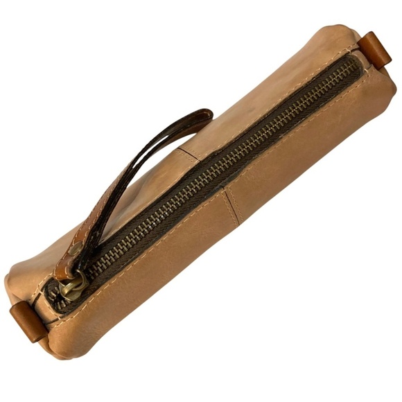 PATRICIA NASH Italian Leather Wristlet Pouch Zipper Tan Brown Rectangle - Picture 3 of 9